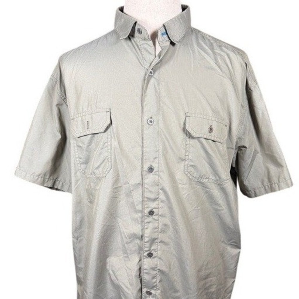Kuhl Eluxur Mens XXL Short Sleeve Button Down Shirt Sage Green Hiking Utility